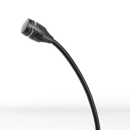 A microphone mounted on a stand, with its cable clearly visible, indicating that it is ready for recording or broadcasting activities.