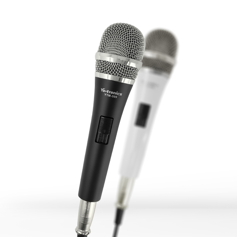 A black microphone sits against a clean white background, emphasizing its sleek, streamlined design.