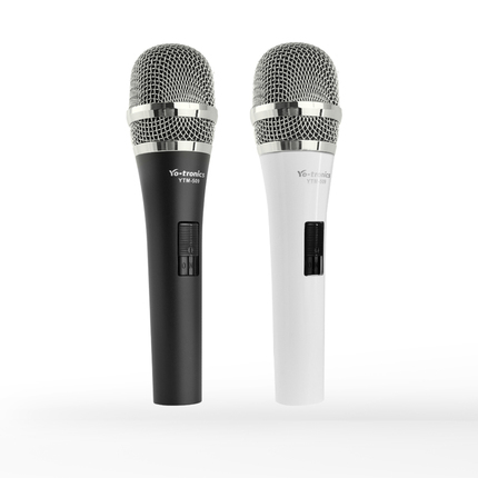 A black microphone sits against a clean white background, emphasizing its sleek, streamlined design.