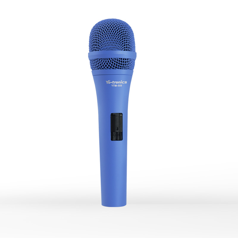 A pink microphone positioned against a clean white background, highlighting its vibrant color and sleek design.